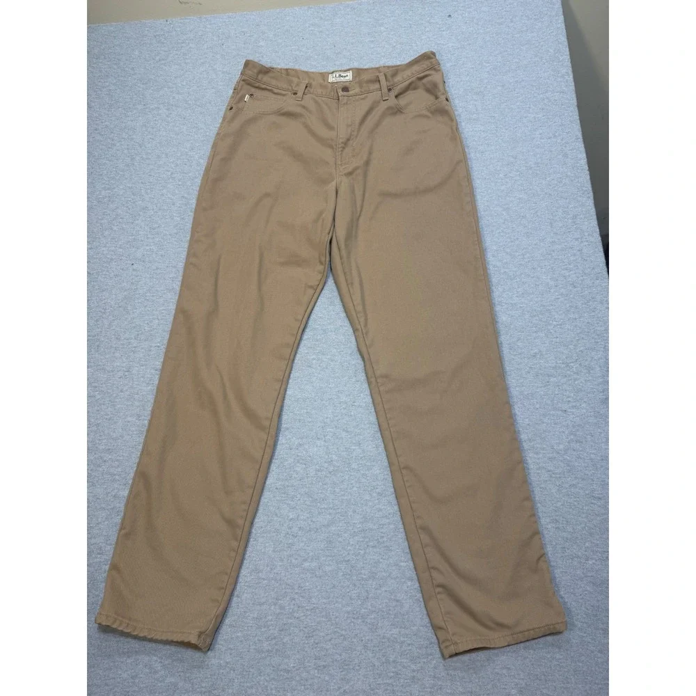 LL Bean Flannel Lined Chino Pants Mens 38x36 Khaki Tan Plaid Natural Fit Cotton
